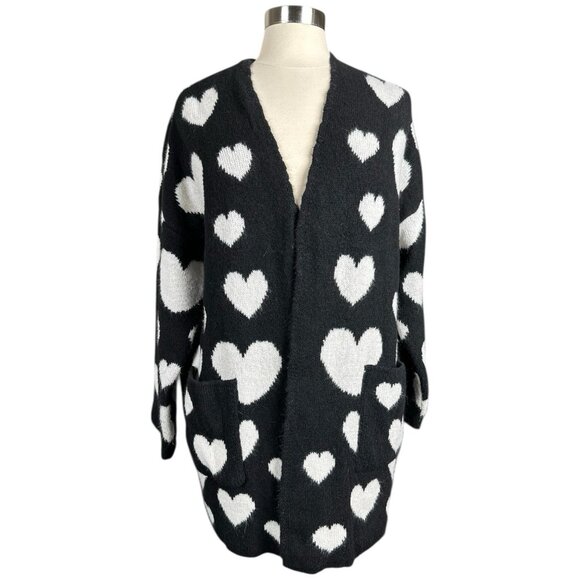 Maeve Anthropologie Sweater Womens XS Cardigan hearts black white open casual - Picture 6 of 15